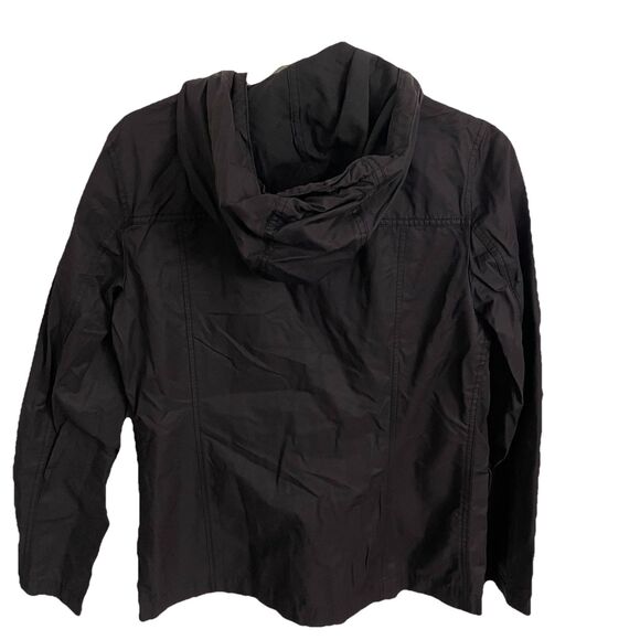 J. Crew Water Resistant Jacket Womens Medium Black Hooded Rain Full Zip Pockets - Picture 4 of 9